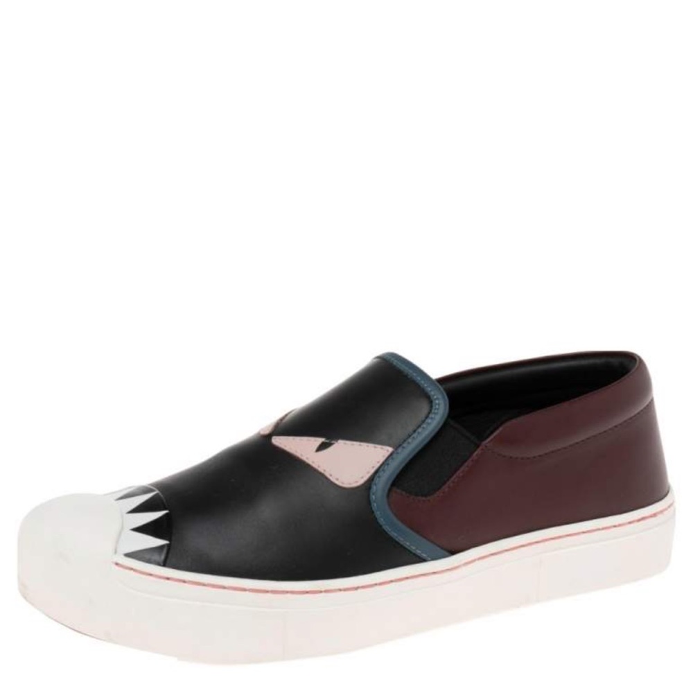 Fendi Multicolor Leather Monster Slip On Sneakers Size 38 / US 8